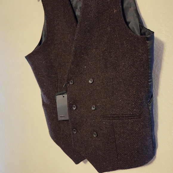 ASOS Harris Tweed Wool Vest 38R Brown Geometric Lining NWT - Picture 3 of 14